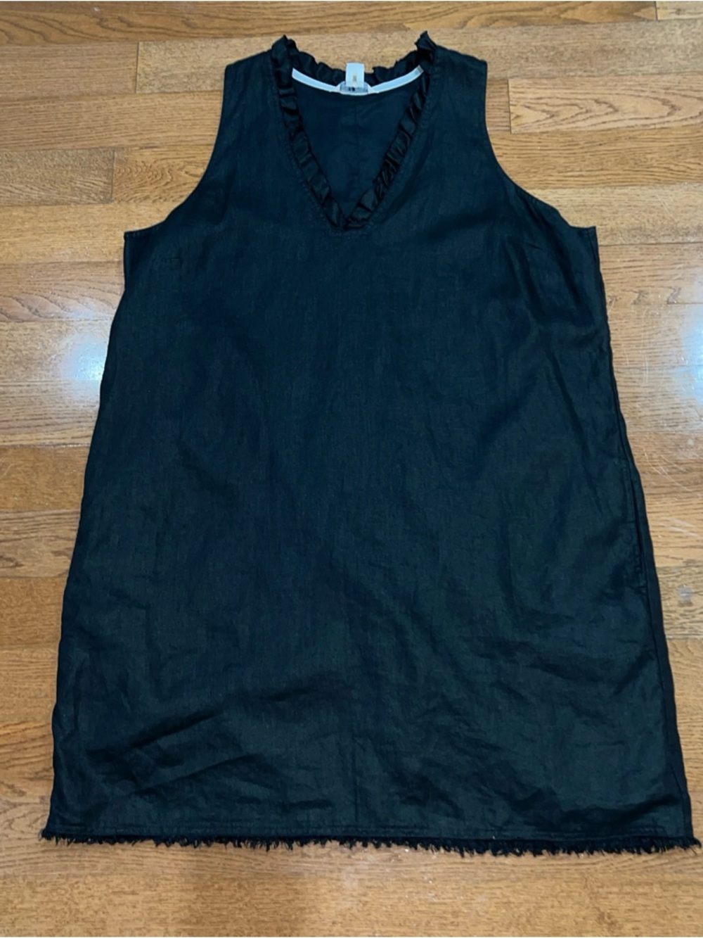Tommy Bahama Two Palms Linen Ruffle V-Neck Shift Dress Black XL Resort Cruise